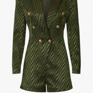 Retrofete Zebra Striped Green Double-Breasted Women's Romper